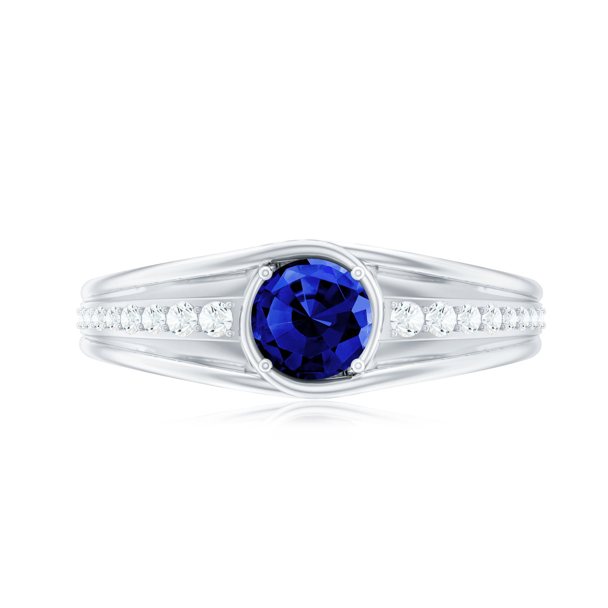 Rosec Jewels-1 CT Created Blue Sapphire and Diamond Classic Engagement Ring