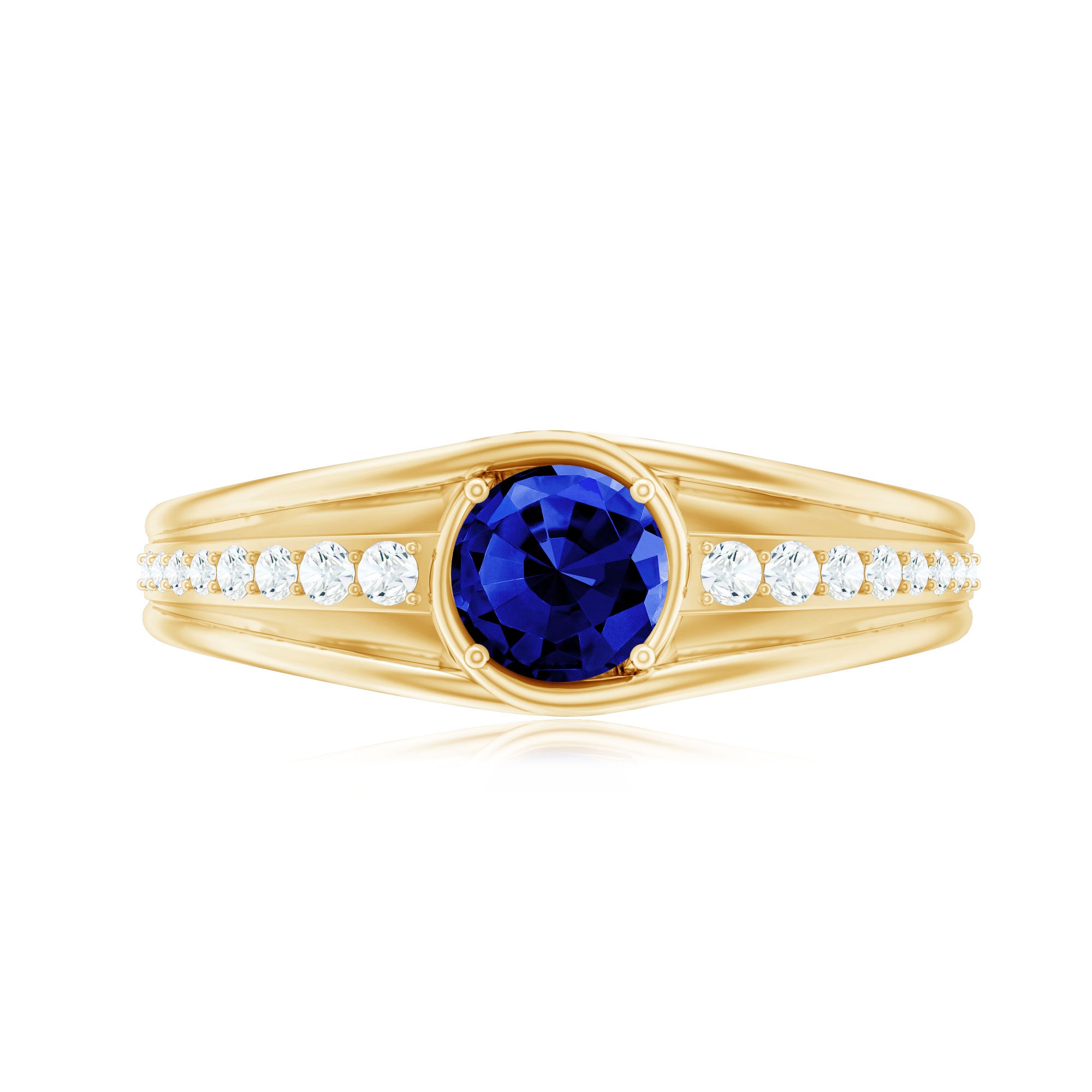 Rosec Jewels-1 CT Created Blue Sapphire and Diamond Classic Engagement Ring