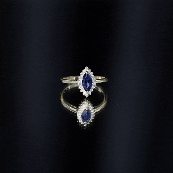 Rosec Jewels-Marquise Cut Lab Grown Blue Sapphire and Diamond Halo Engagement Ring