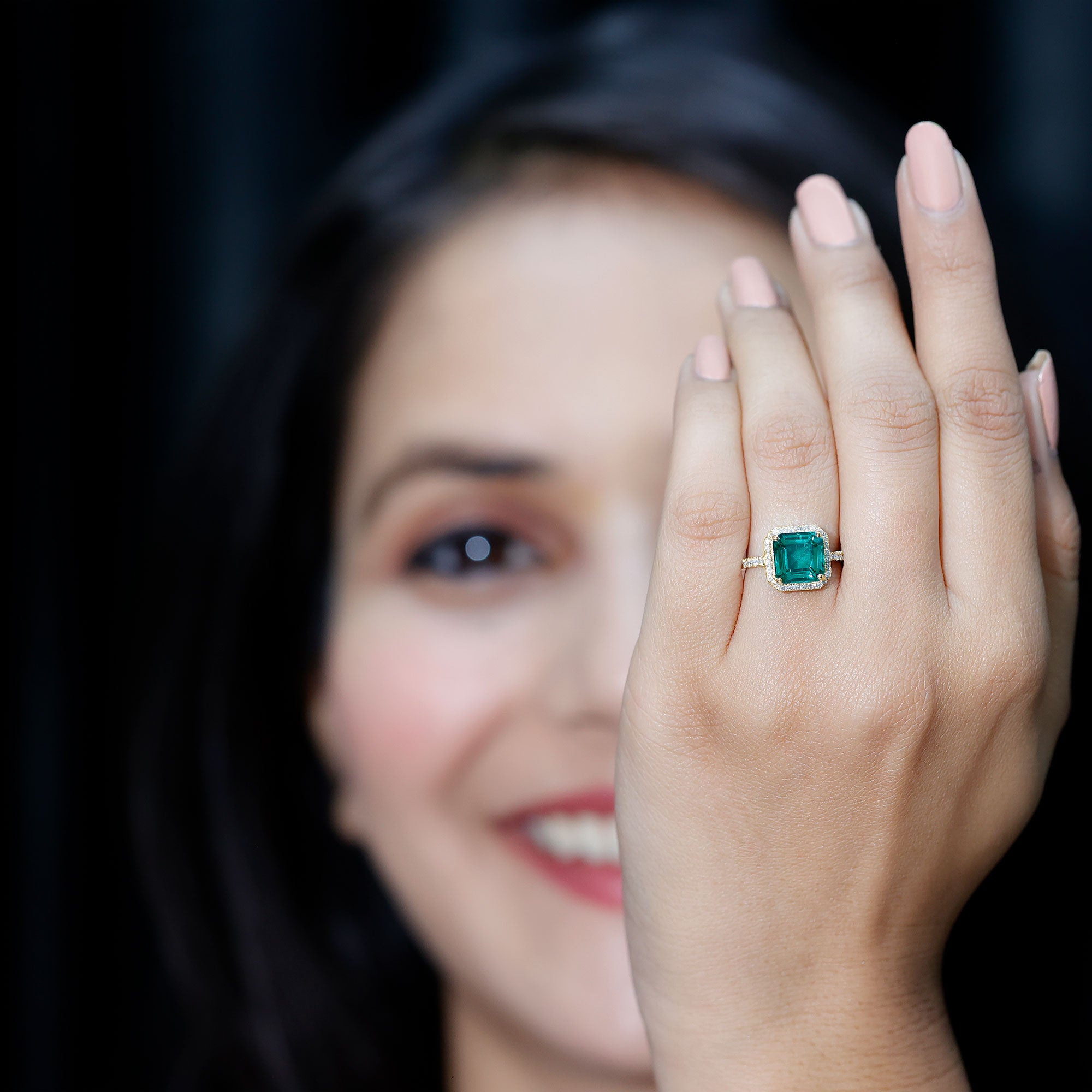 AAAA Quality Lab Created Emerald Asscher Cut Engagement Ring with Diamond AAAA - Rosec Jewels