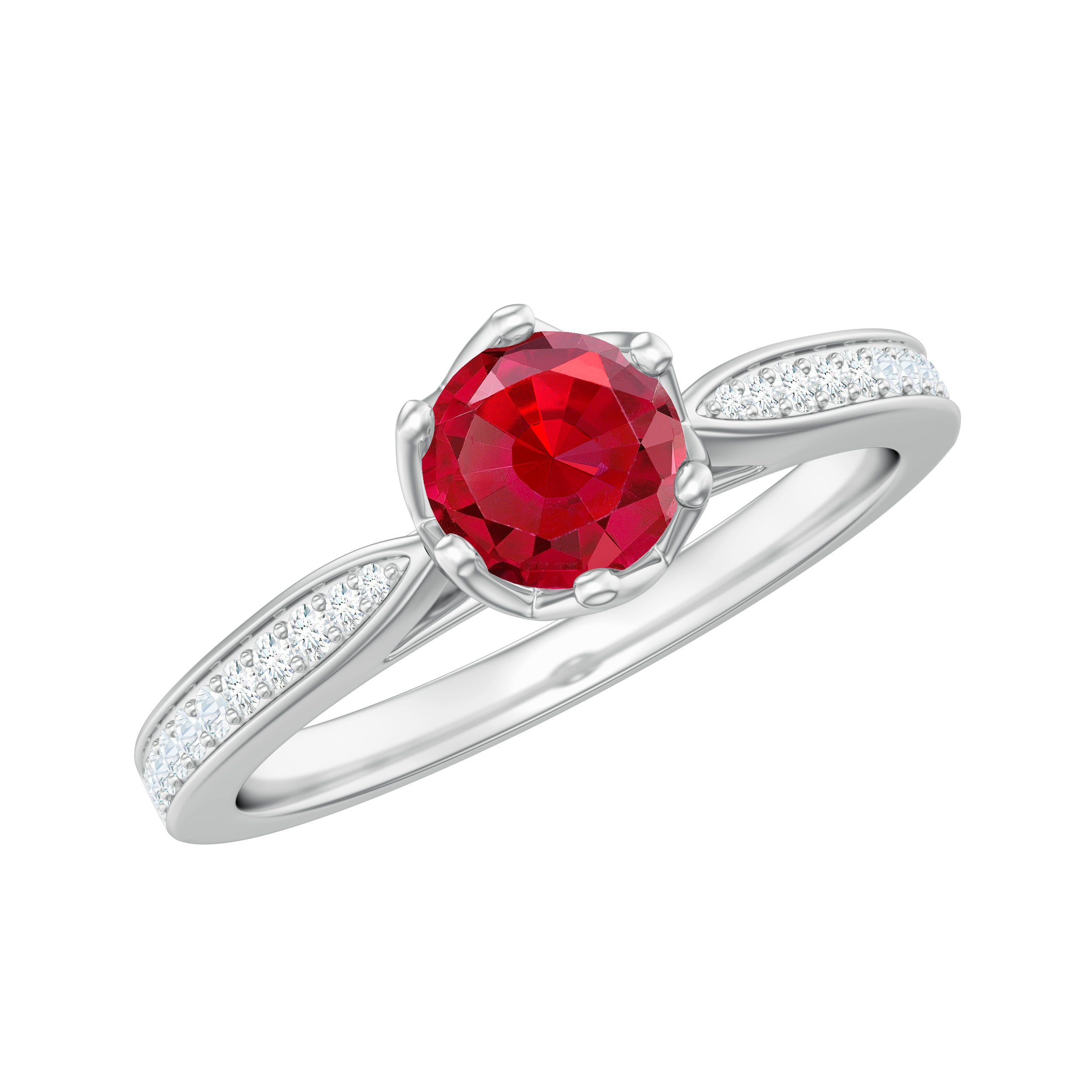 Rosec Jewels-1 CT Round Shape Created Ruby Solitaire Engagement Ring with Diamond