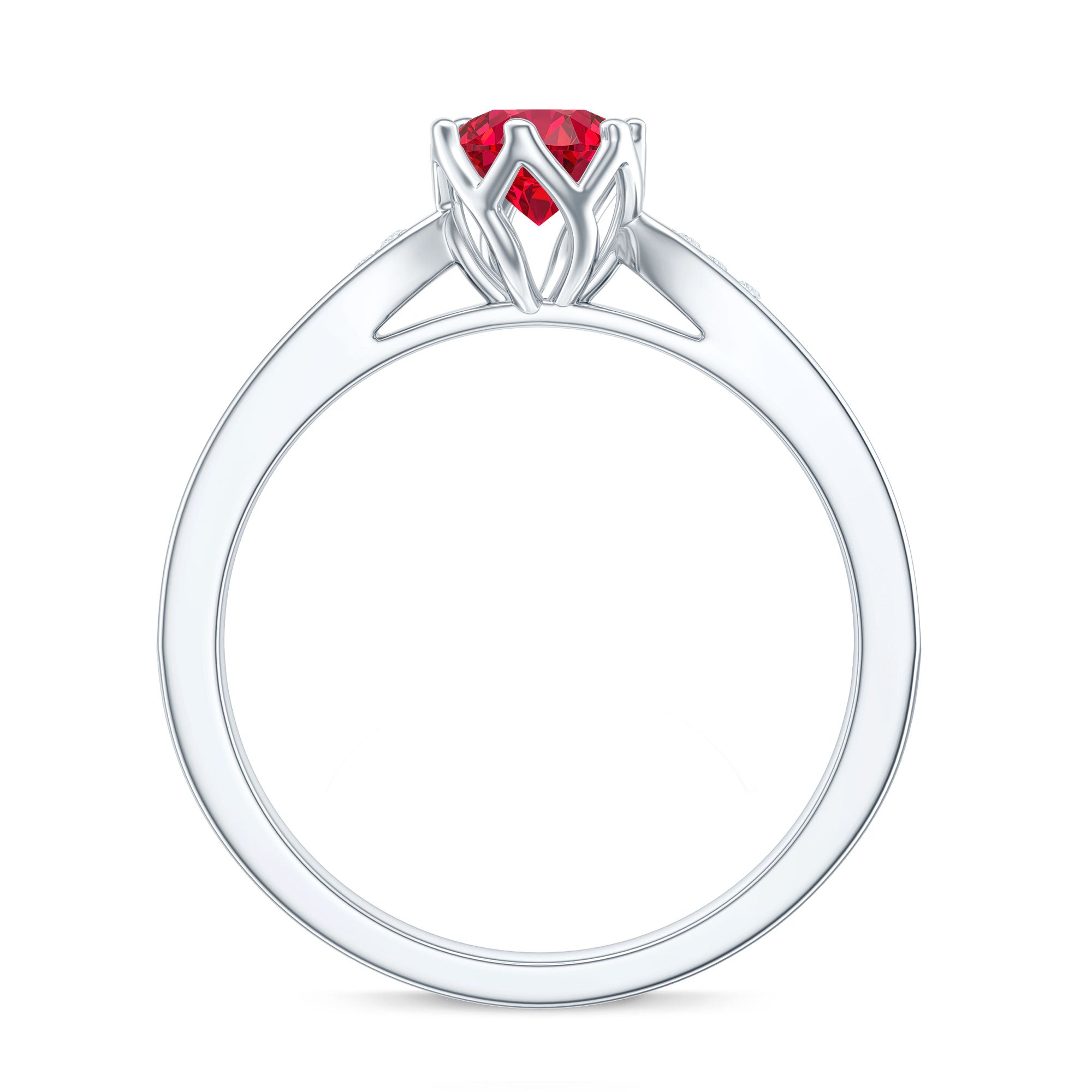 1 CT Round Shape Created Ruby Solitaire Engagement Ring with Diamond AAAA - Rosec Jewels