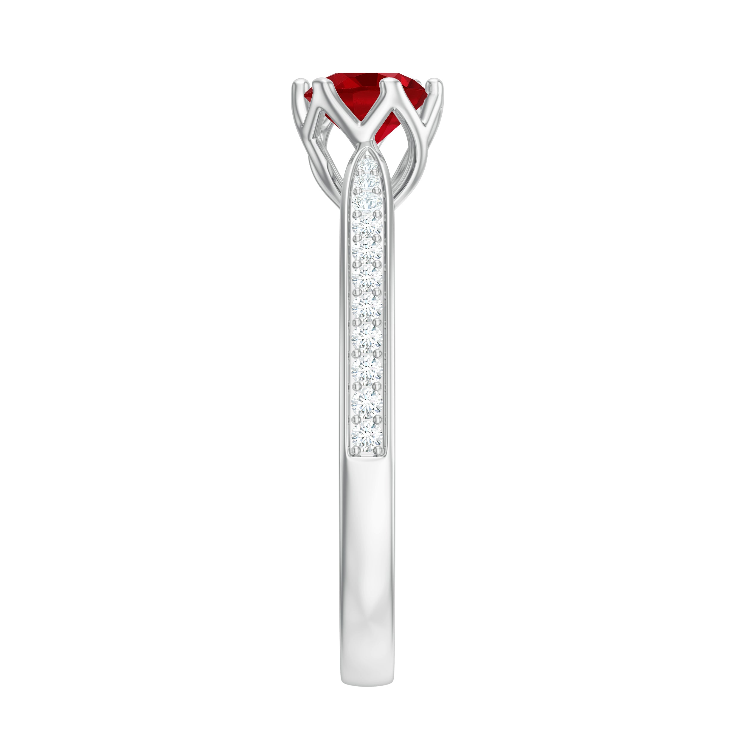 Rosec Jewels-1 CT Round Shape Created Ruby Solitaire Engagement Ring with Diamond