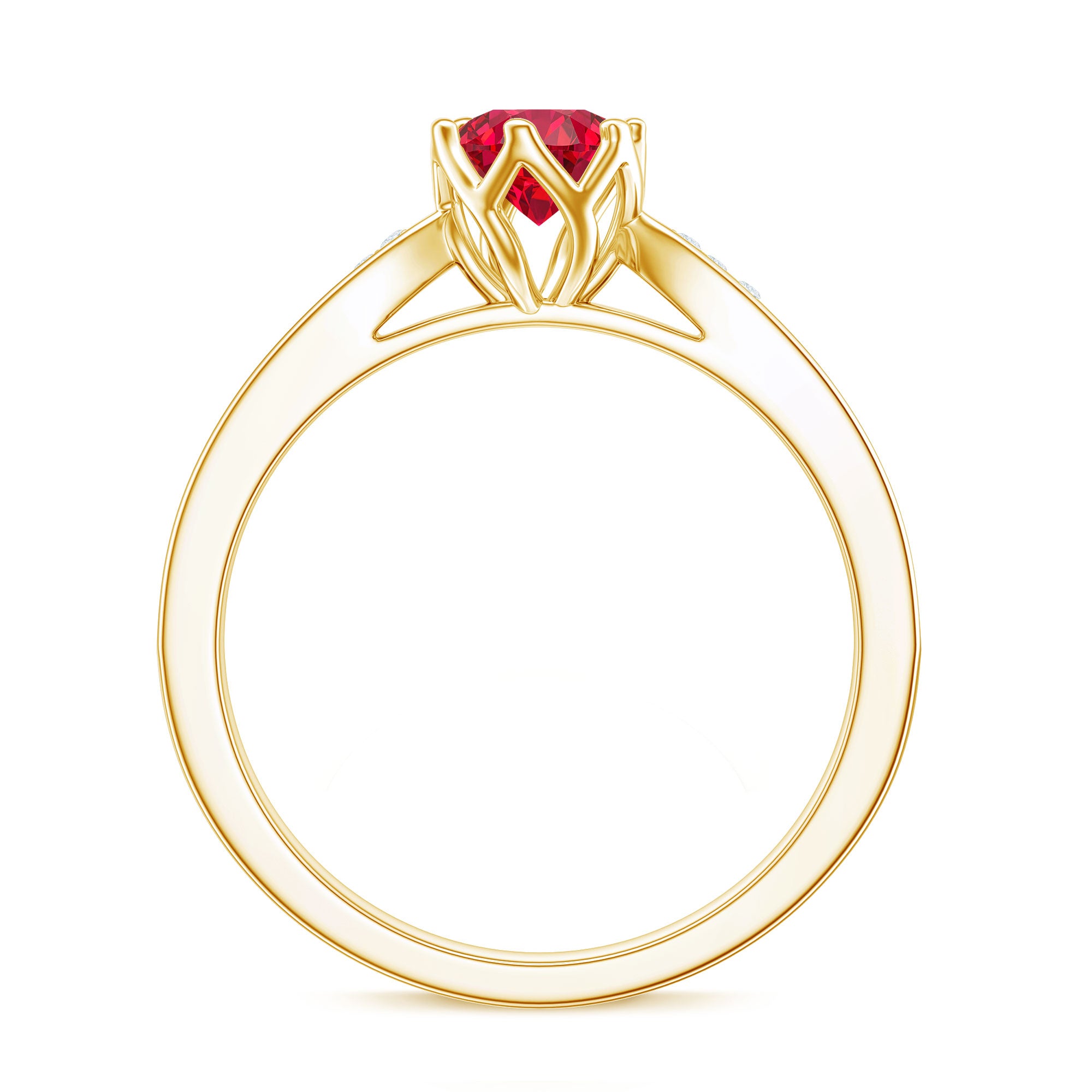 1 CT Round Shape Created Ruby Solitaire Engagement Ring with Diamond AAAA - Rosec Jewels