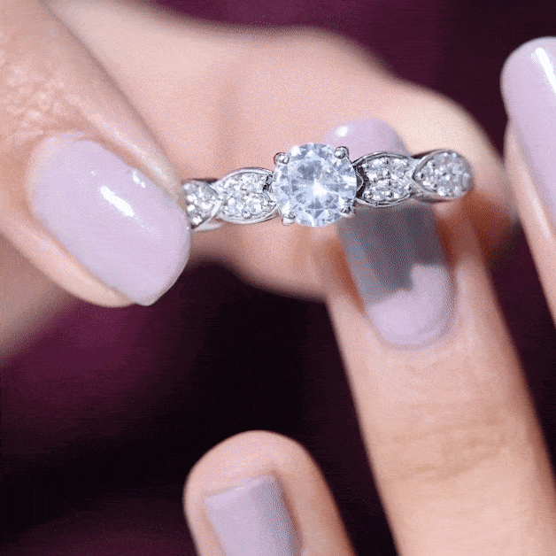Classic Round Zirconia Engagement Ring with Side Stones AAAA - Rosec Jewels