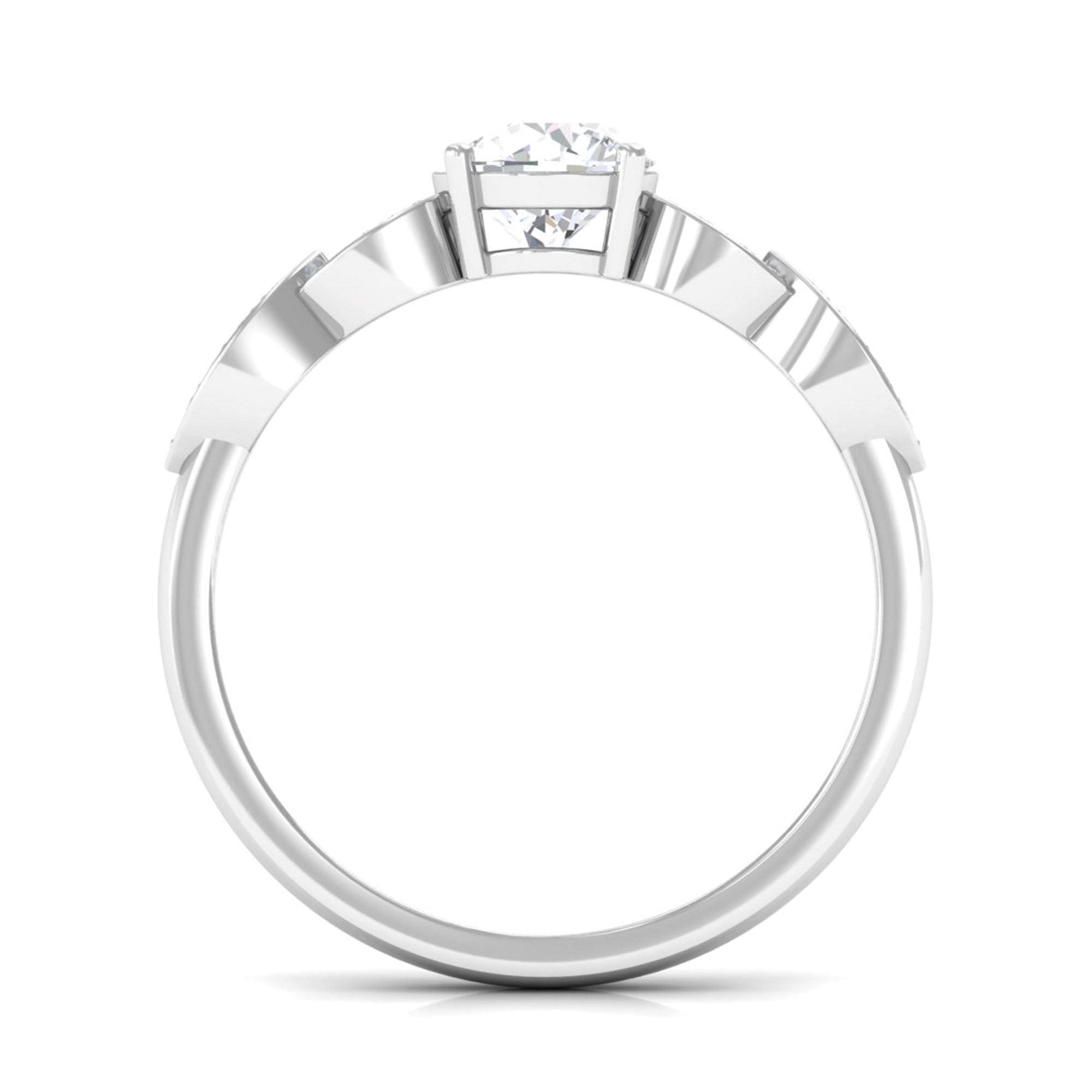 Classic Round Zirconia Engagement Ring with Side Stones AAAA - Rosec Jewels