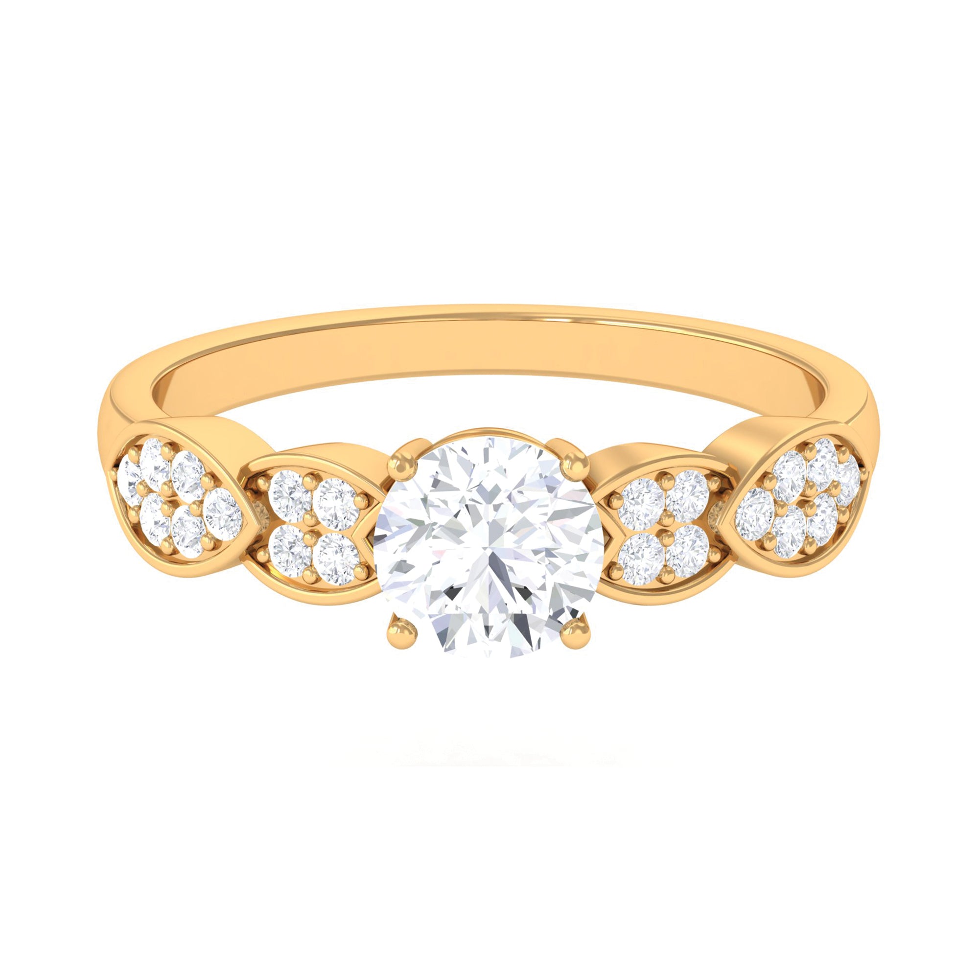 Classic Round Zirconia Engagement Ring with Side Stones AAAA - Rosec Jewels