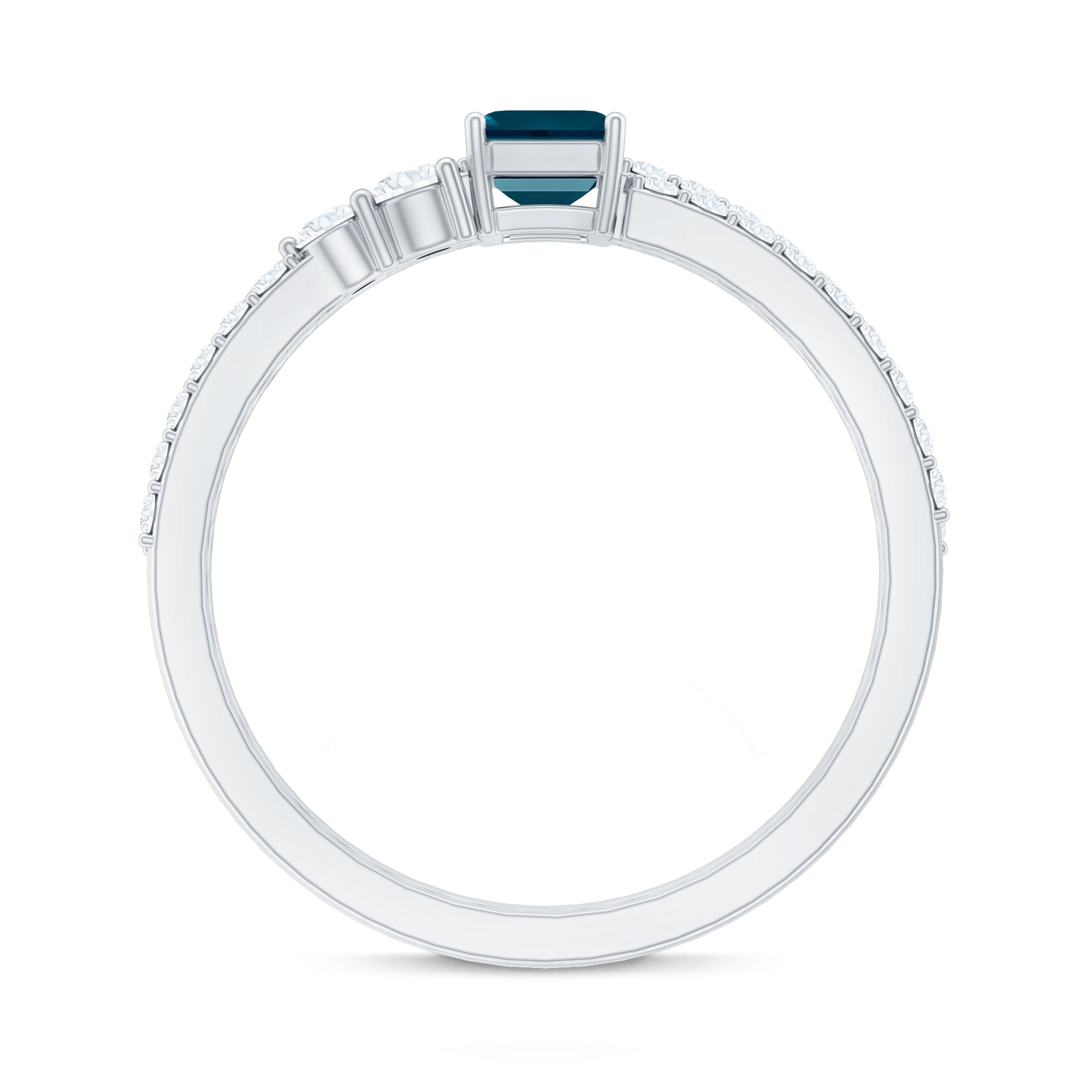 4X6mm Emerald Cut London Blue Topaz Wedding Ring Set with Diamond AAA - Rosec Jewels