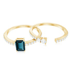 4X6mm Emerald Cut London Blue Topaz Wedding Ring Set with Diamond AAA - Rosec Jewels
