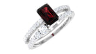 Real Garnet Diamond Emerald Cut Engagement Ring with Enhancer AAA - Rosec Jewels