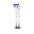 Natural 1.4 Carat Emerald Cut Amethyst Diamond Wedding Bridal Ring Set AAA - Rosec Jewels