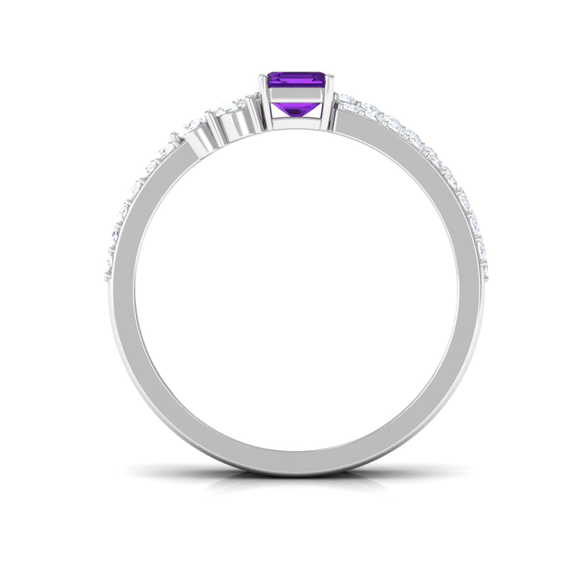 Natural 1.4 Carat Emerald Cut Amethyst Diamond Wedding Bridal Ring Set AAA - Rosec Jewels