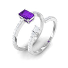 Natural 1.4 Carat Emerald Cut Amethyst Diamond Wedding Bridal Ring Set AAA - Rosec Jewels
