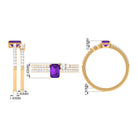 Natural 1.4 Carat Emerald Cut Amethyst Diamond Wedding Bridal Ring Set AAA - Rosec Jewels