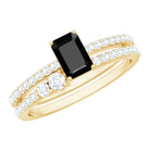 Emerald Cut Black Onyx and Diamond Bridal Ring Set AAA - Rosec Jewels