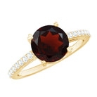 Certified Natural 8mm Garnet Big Engagement Ring with Diamond AAA - Rosec Jewels