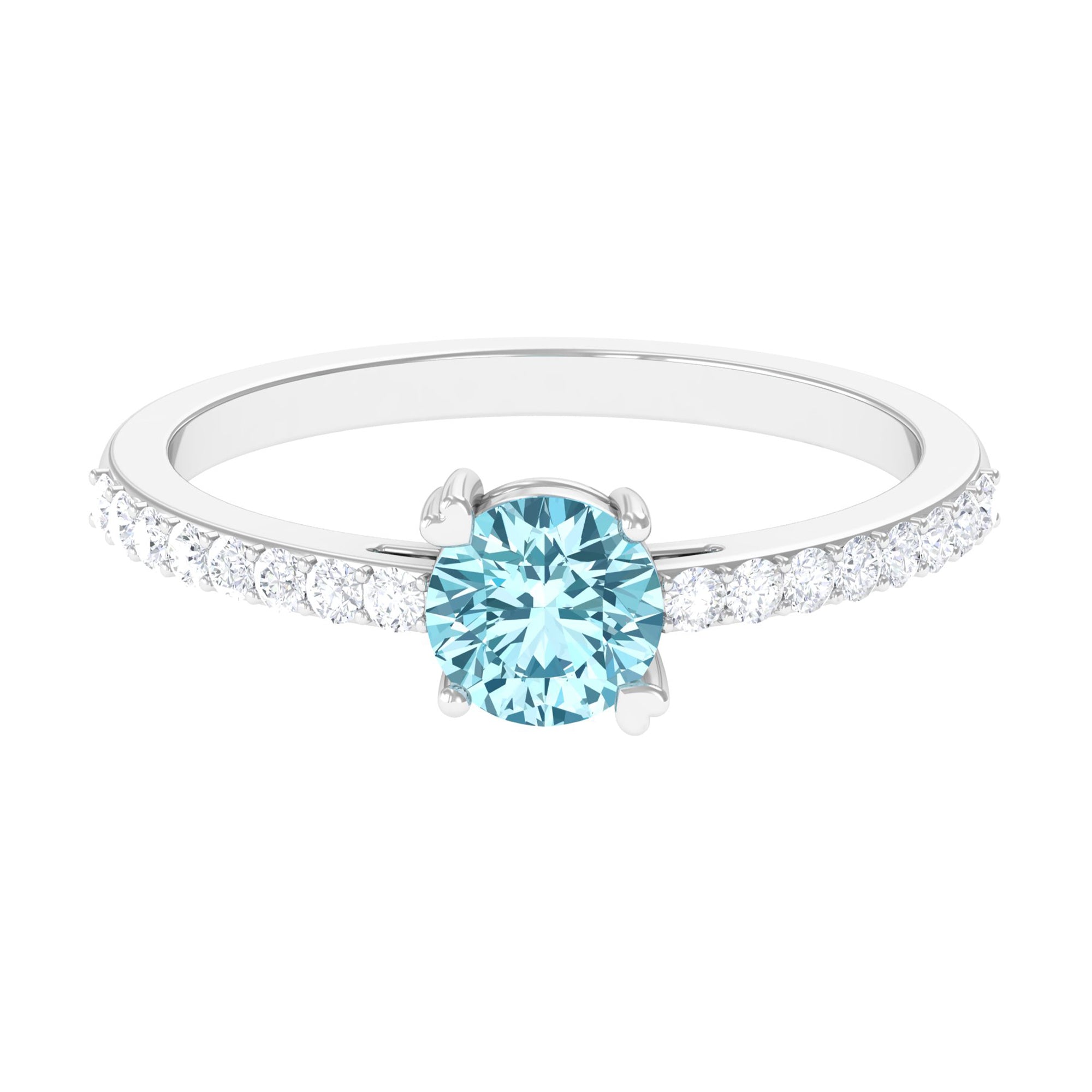 Designer Set Aquamarine Solitaire Engagement Ring with Diamond AAA - Rosec Jewels
