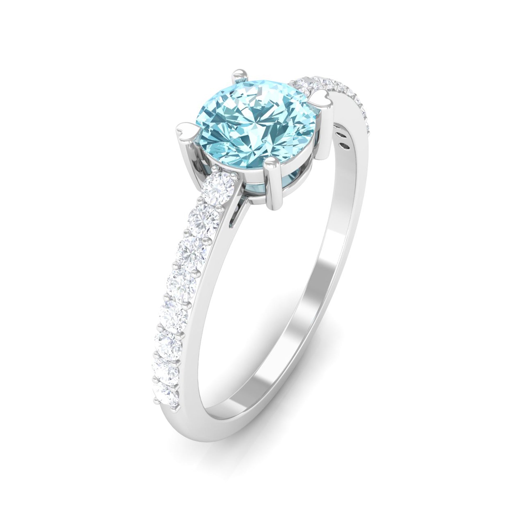 Designer Set Aquamarine Solitaire Engagement Ring with Diamond AAA - Rosec Jewels