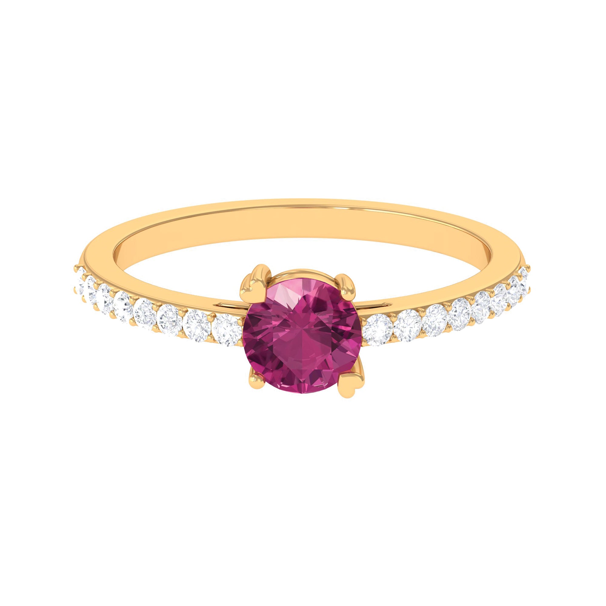 1 CT Real Pink Tourmaline Solitaire Promise Ring with Diamond Side Stones AAA - Rosec Jewels