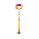 1 CT Real Pink Tourmaline Solitaire Promise Ring with Diamond Side Stones AAA - Rosec Jewels