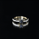 Round Black Onyx Promise Ring with Diamond Side Stones AAA - Rosec Jewels