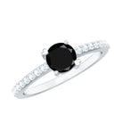 Round Black Onyx Promise Ring with Diamond Side Stones AAA - Rosec Jewels