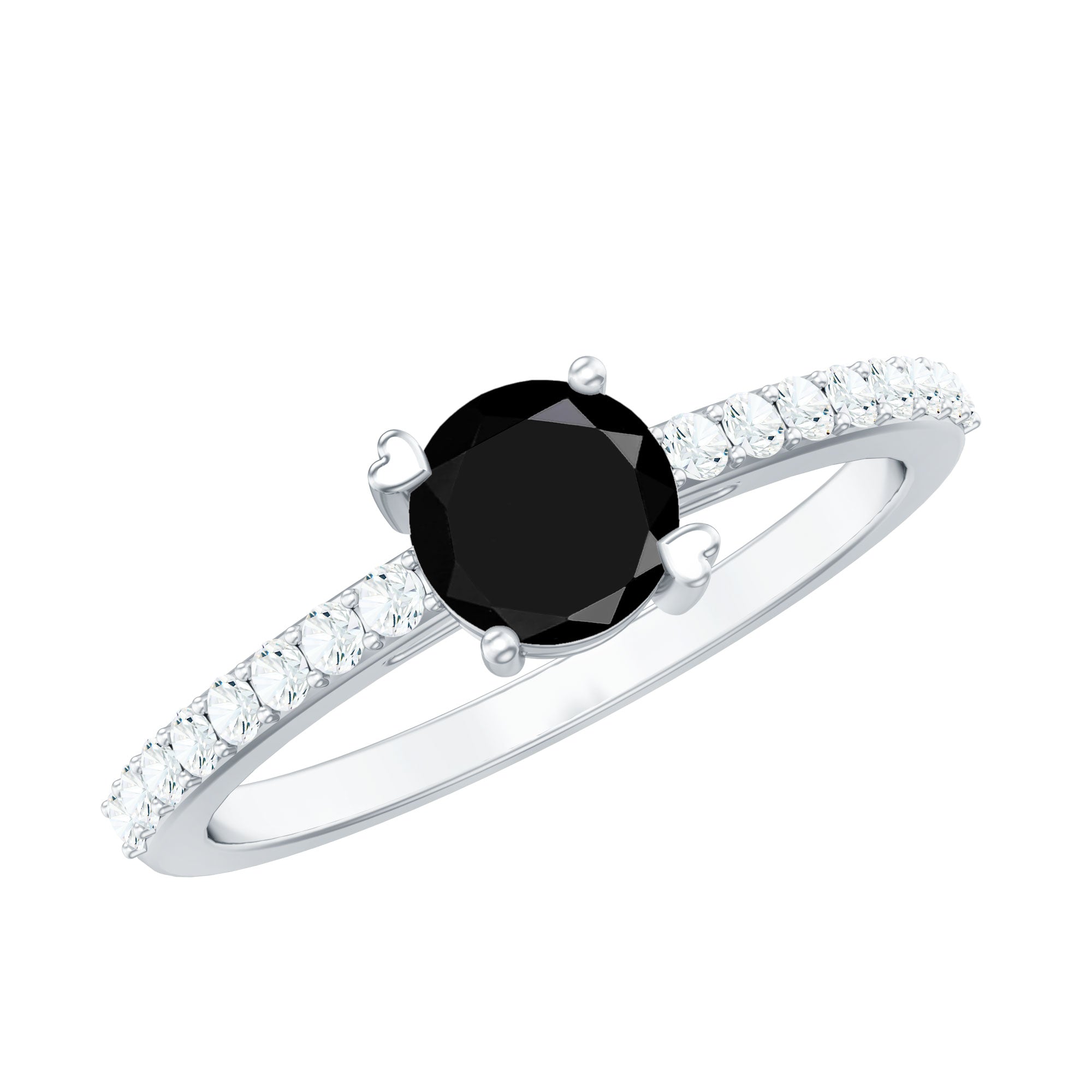 Rosec Jewels-Round Black Onyx Promise Ring with Diamond Side Stones