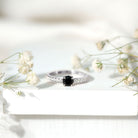Round Black Onyx Promise Ring with Diamond Side Stones AAA - Rosec Jewels