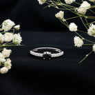 Round Black Onyx Promise Ring with Diamond Side Stones AAA - Rosec Jewels