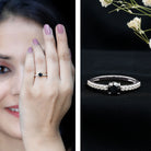 Round Black Onyx Promise Ring with Diamond Side Stones AAA - Rosec Jewels