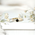 Round Black Onyx Promise Ring with Diamond Side Stones AAA - Rosec Jewels