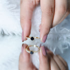 Round Black Onyx Promise Ring with Diamond Side Stones AAA - Rosec Jewels