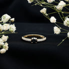 Round Black Onyx Promise Ring with Diamond Side Stones AAA - Rosec Jewels