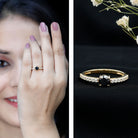 Round Black Onyx Promise Ring with Diamond Side Stones AAA - Rosec Jewels