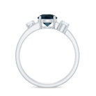 7mm Round London Blue Topaz Double Band Engagement Ring with Diamond AAA - Rosec Jewels