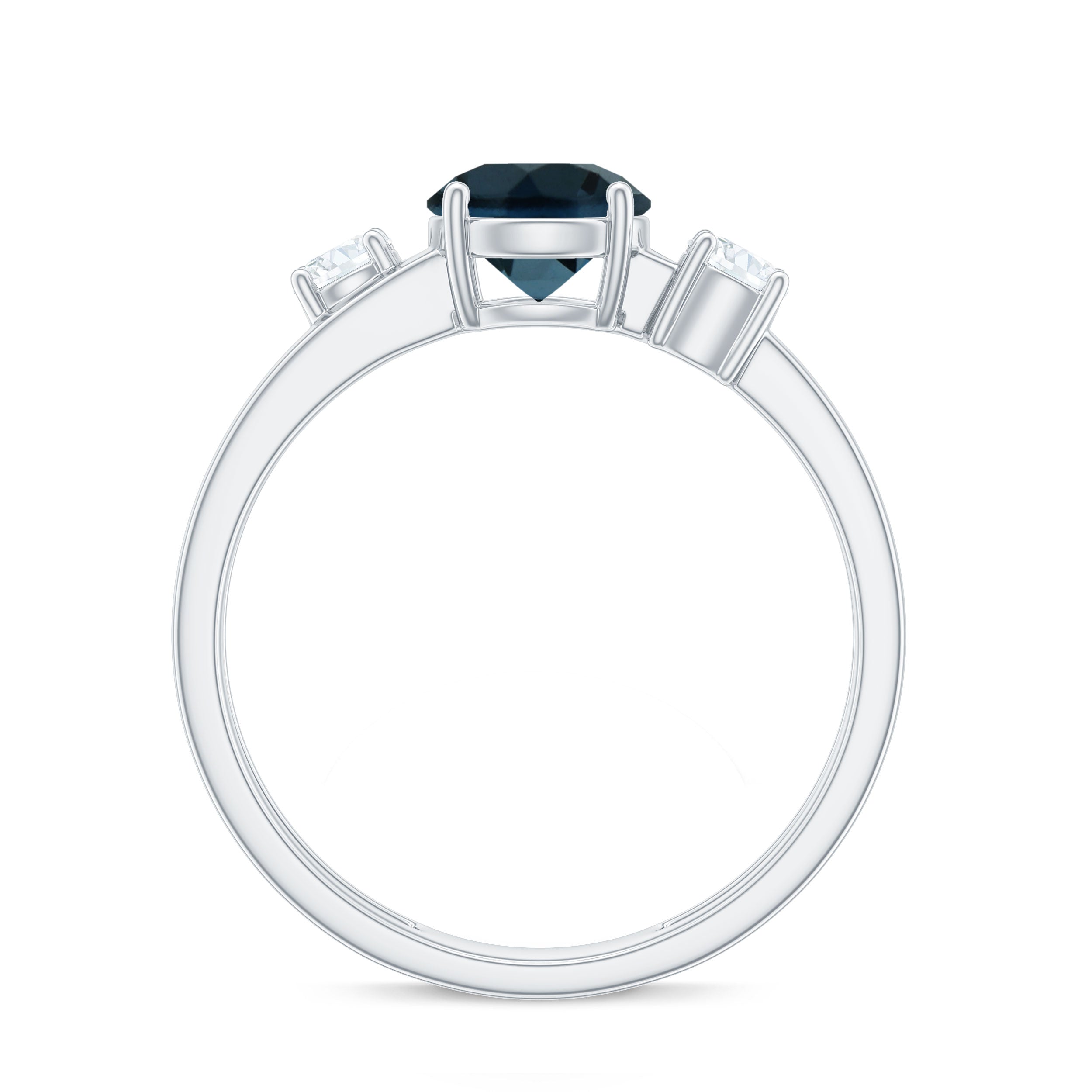 7mm Round London Blue Topaz Double Band Engagement Ring with Diamond AAA - Rosec Jewels