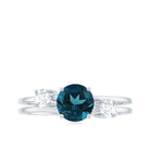 7mm Round London Blue Topaz Double Band Engagement Ring with Diamond AAA - Rosec Jewels