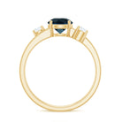 7mm Round London Blue Topaz Double Band Engagement Ring with Diamond AAA - Rosec Jewels