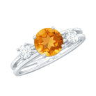 Real Citrine Diamond Double Band Engagement Ring AAA - Rosec Jewels