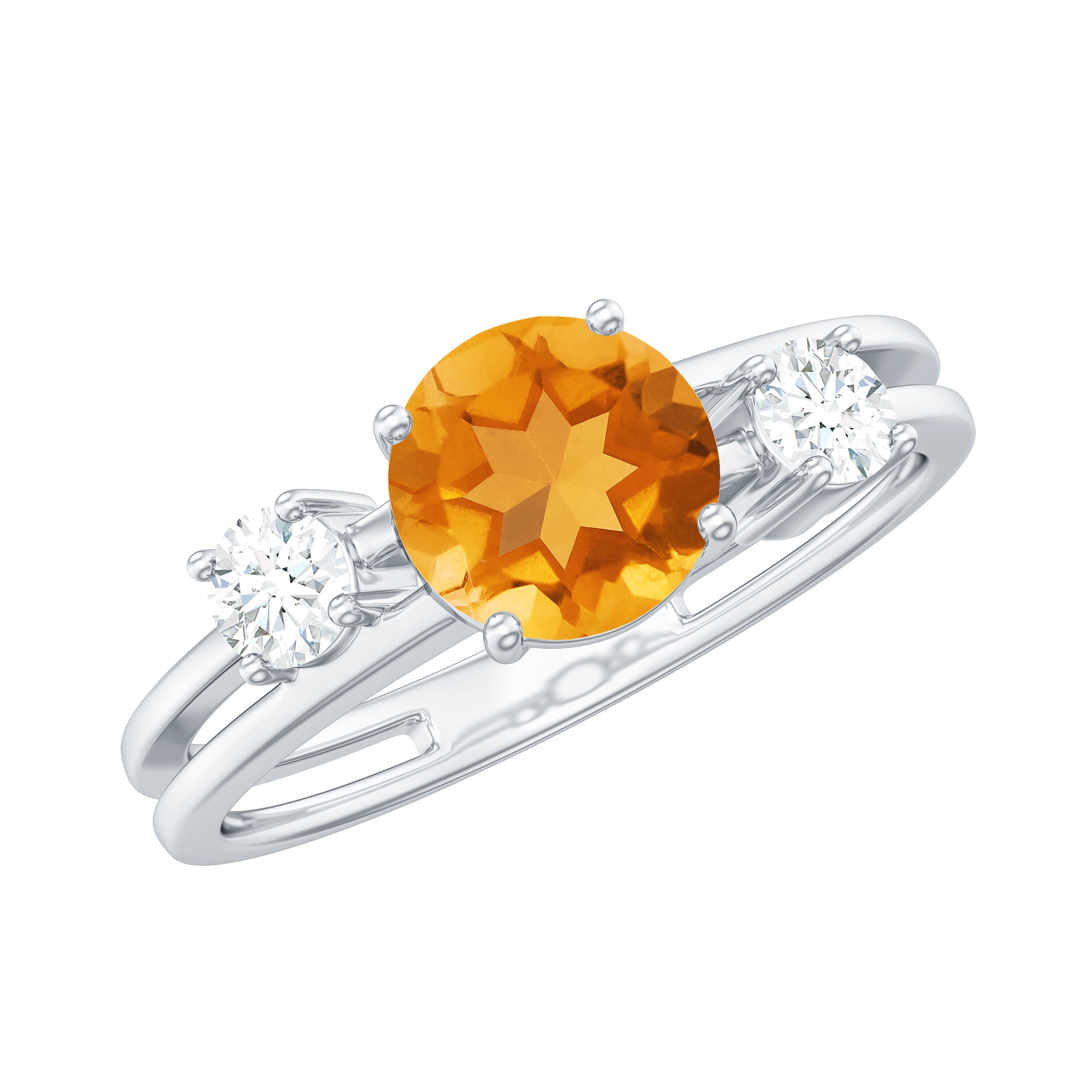 Real Citrine Diamond Double Band Engagement Ring AAA - Rosec Jewels