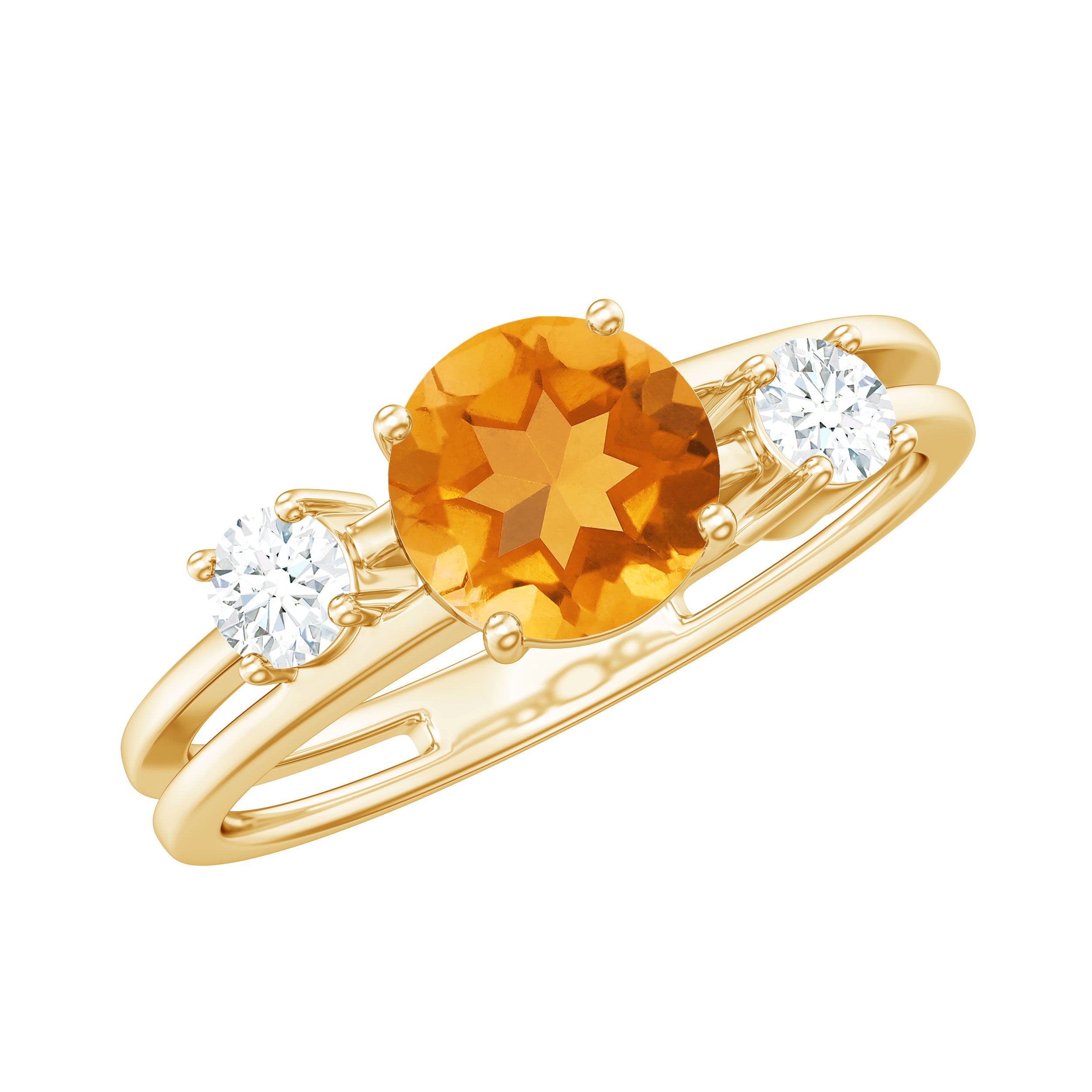 Real Citrine Diamond Double Band Engagement Ring AAA - Rosec Jewels