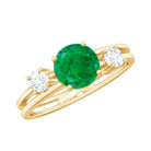 Natural Emerald Diamond Three Stone Engagement Ring AAA - Rosec Jewels