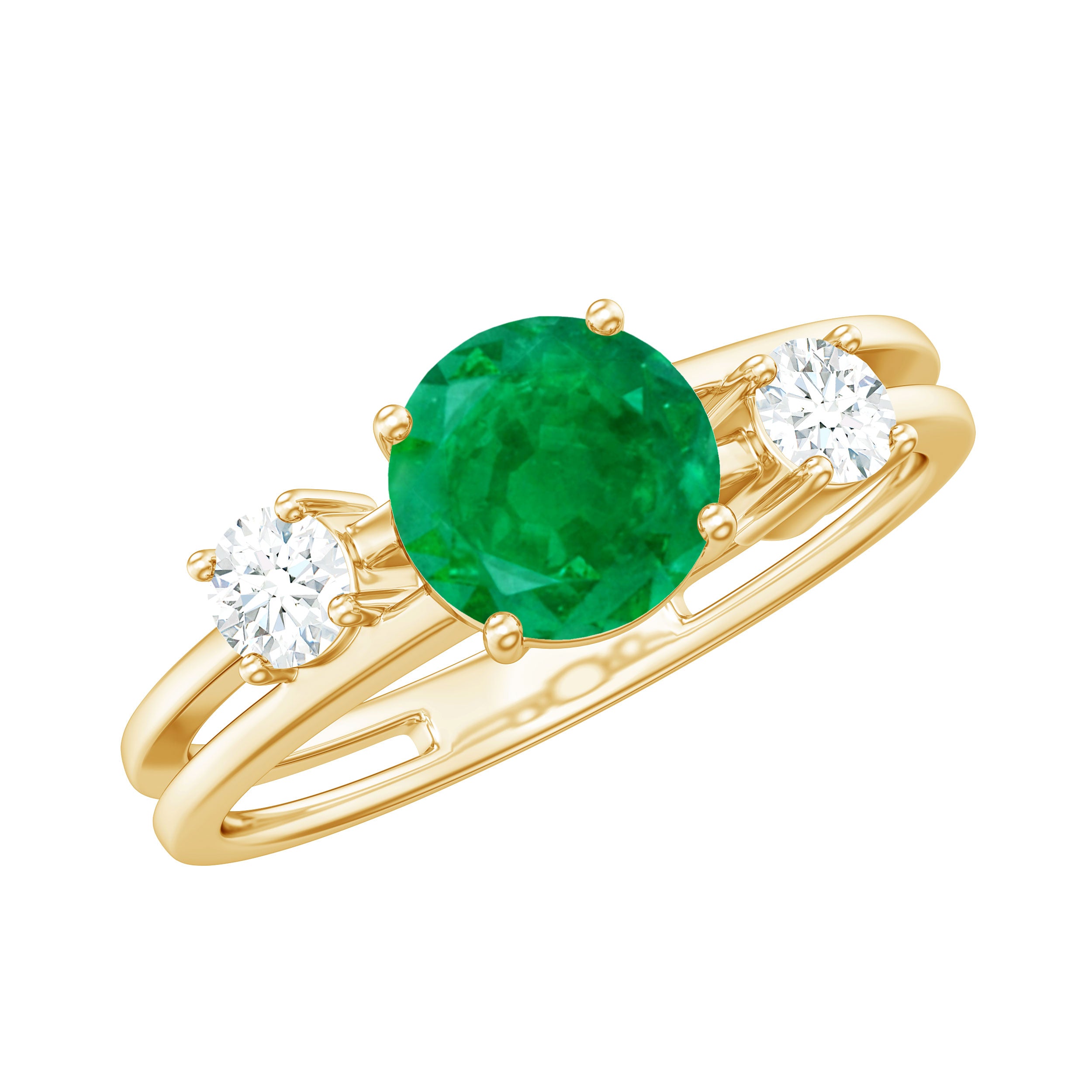 Natural Emerald Diamond Three Stone Engagement Ring AAA - Rosec Jewels