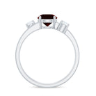 Genuine 8mm Garnet Diamond Double Band Engagement Ring AAA - Rosec Jewels