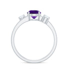 Natural 1.2 Carat Amethyst Double Band Engagement Ring with Diamond AAA - Rosec Jewels