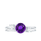 Natural 1.2 Carat Amethyst Double Band Engagement Ring with Diamond AAA - Rosec Jewels