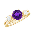 Natural 1.2 Carat Amethyst Double Band Engagement Ring with Diamond AAA - Rosec Jewels