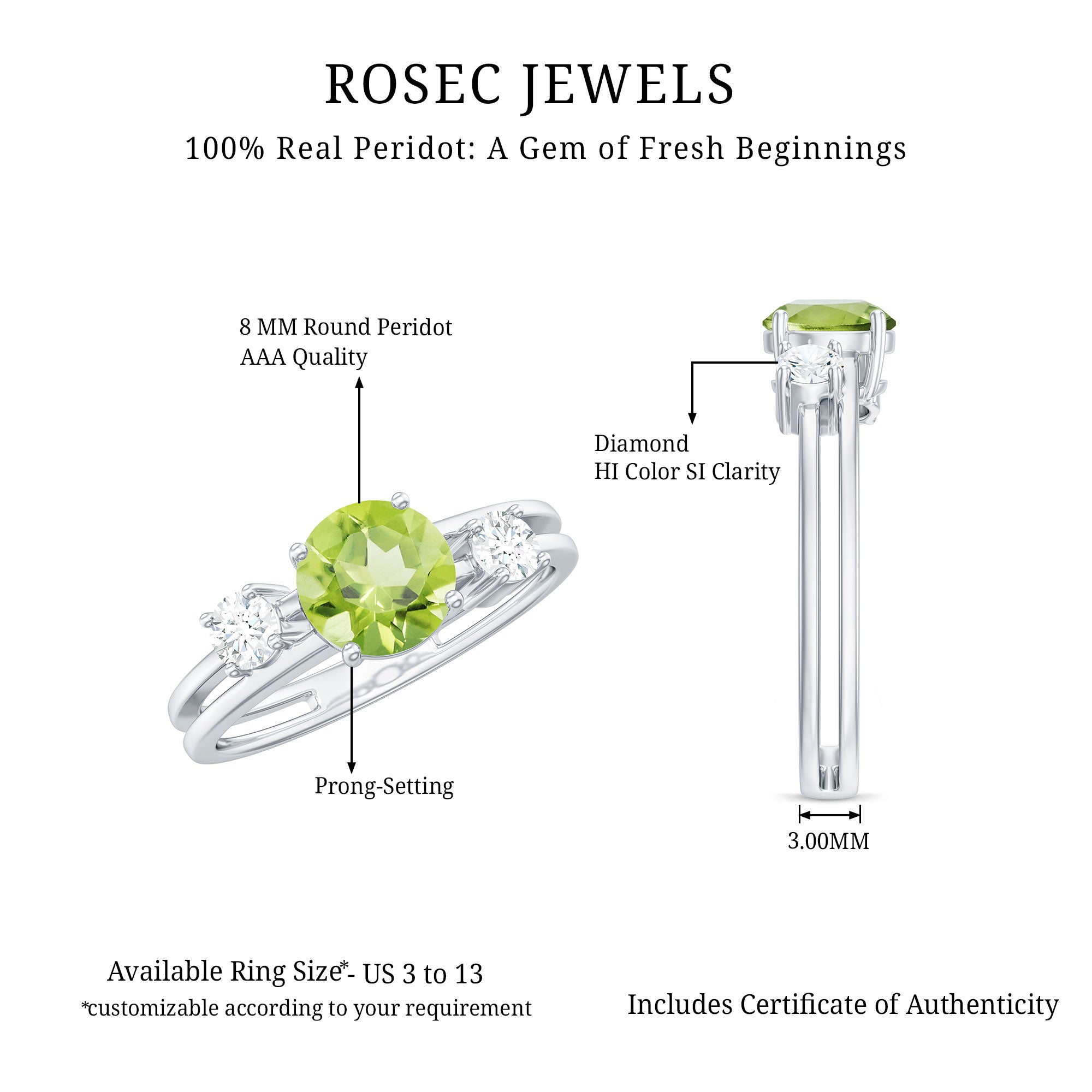 2 Carat Peridot Double Band Engagement Ring with Diamond AAA - Rosec Jewels
