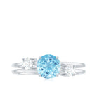 0.8 Carat Aquamarine and Diamond 3 Stone Engagement Ring with Double Band Shank AAA - Rosec Jewels