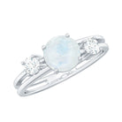 1/2 CT Moonstone Solitaire Double Band Ring with Diamond AAA - Rosec Jewels